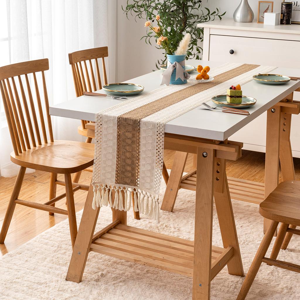 Bohemian Rustic Wedding Bridal Shower Dinner Cotton Linen Table Runner