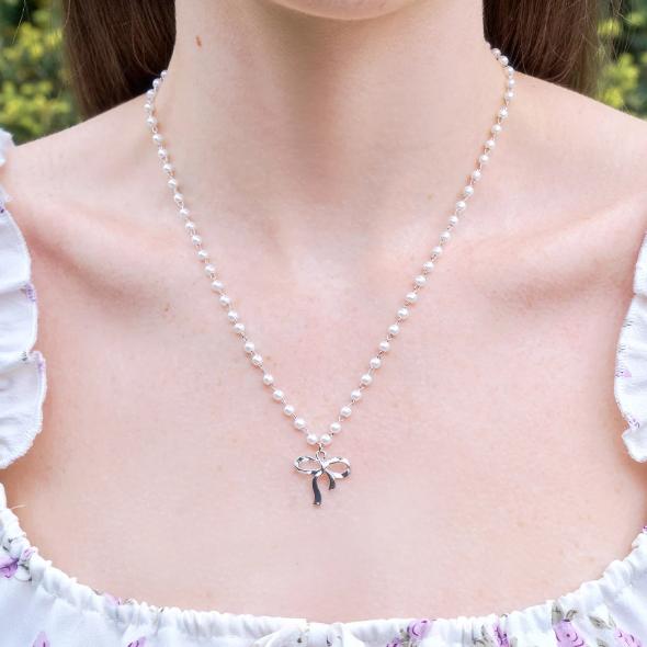 

[ANGBLOX] Ribbon Pearl Necklace #1PCS