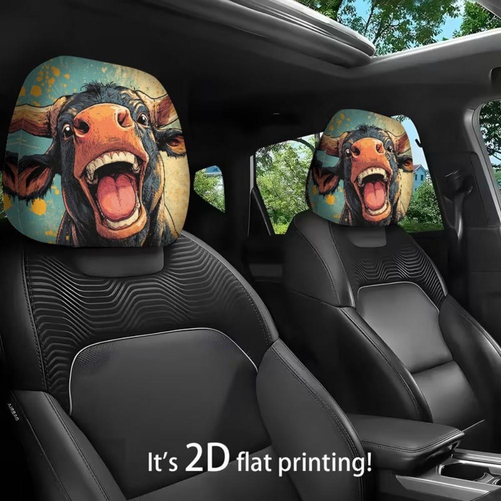 1pair Elastic Fabric Animal Car Pillowcase Universal Fit Flat Print Headrest  Holiday Decor