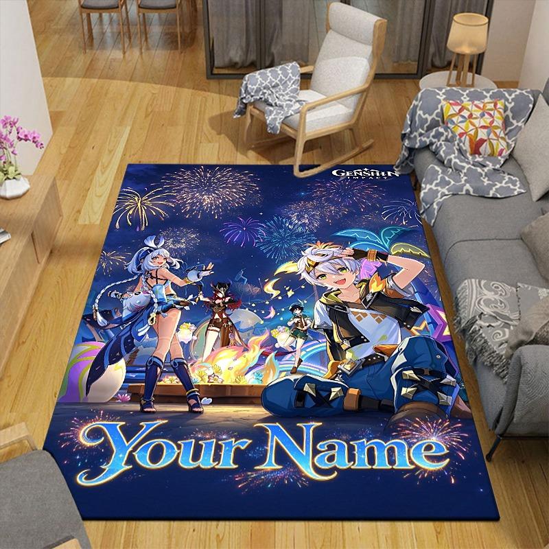 Custom 1Pc Fireworks Night Festival Flannel Personalized Rug Non Slip Floor Mat Soft Carpet for Living Bedroom Office Home Decor Gift