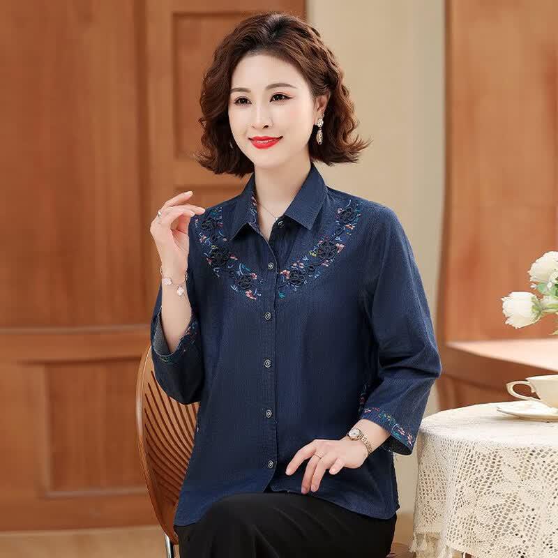YUZHAOLIN Women's 100% Cotton 3/4 Sleeve Denim Shirt