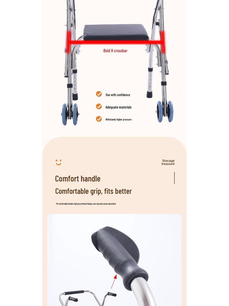 Stainless Steel Rollator Walker with Seat and Wheels - Rehabilitation Support Frame