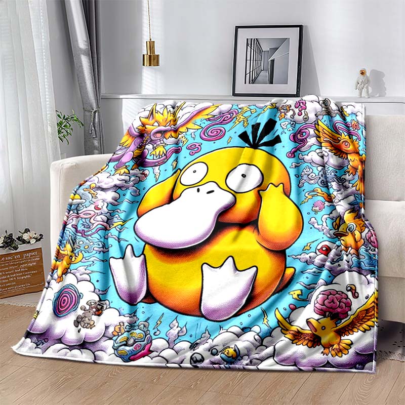 1PC Pokémon Psyduck Pattern Blanket Warm Soft Fluffy Kids and Adult Sofa Bed Throw Blanket Suitable Outdoor Travel Camping