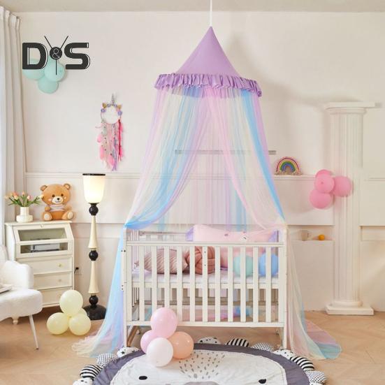 Rainbow Bed Canopy for Girls Dreamy Kids Princess Dome Bed Tent Breathable Mosquito Net Decorative Crib Bed Tent for Girls