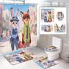 Disney Zootopia Movie Bathroom Accessories Set, 4 Pieces Waterproof Polyester Shower Curtain with Rings, Trendy Decor