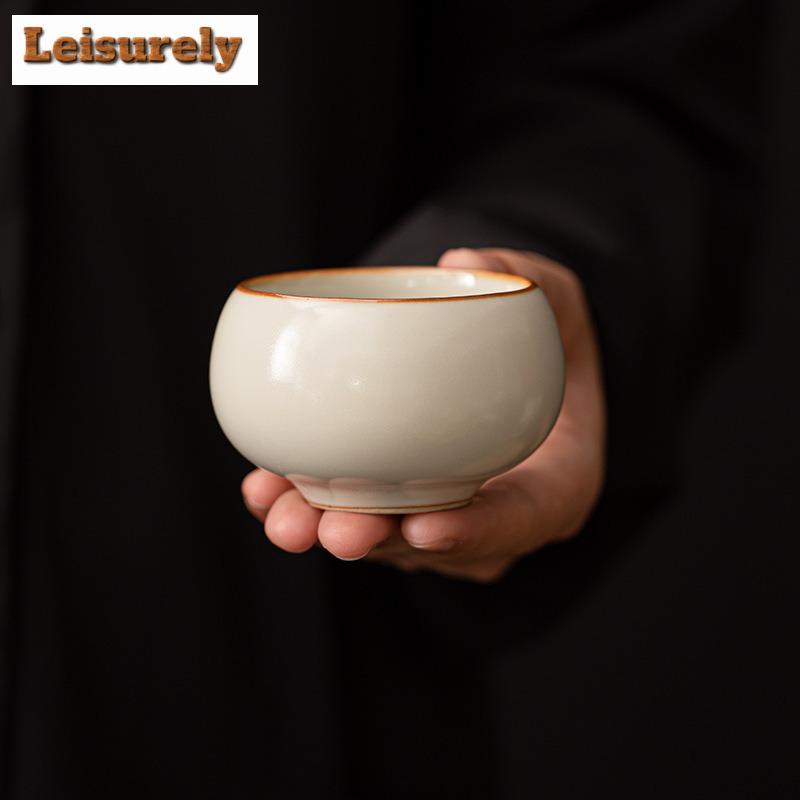 2pc/lot Cream Ru Kiln Porcelain Teacup Japanese Tea Bowl Teacup Fragrance Cup Jianzhan Master Cups Tea Items Accessories 90ml