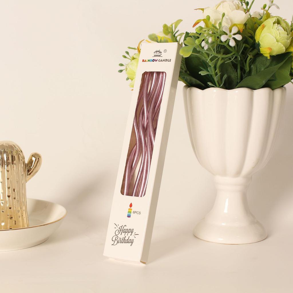 

Спиральные свечи легковоспламеняемые с резьбой для вечеринки 6Candles (1 Boxes) розового золота