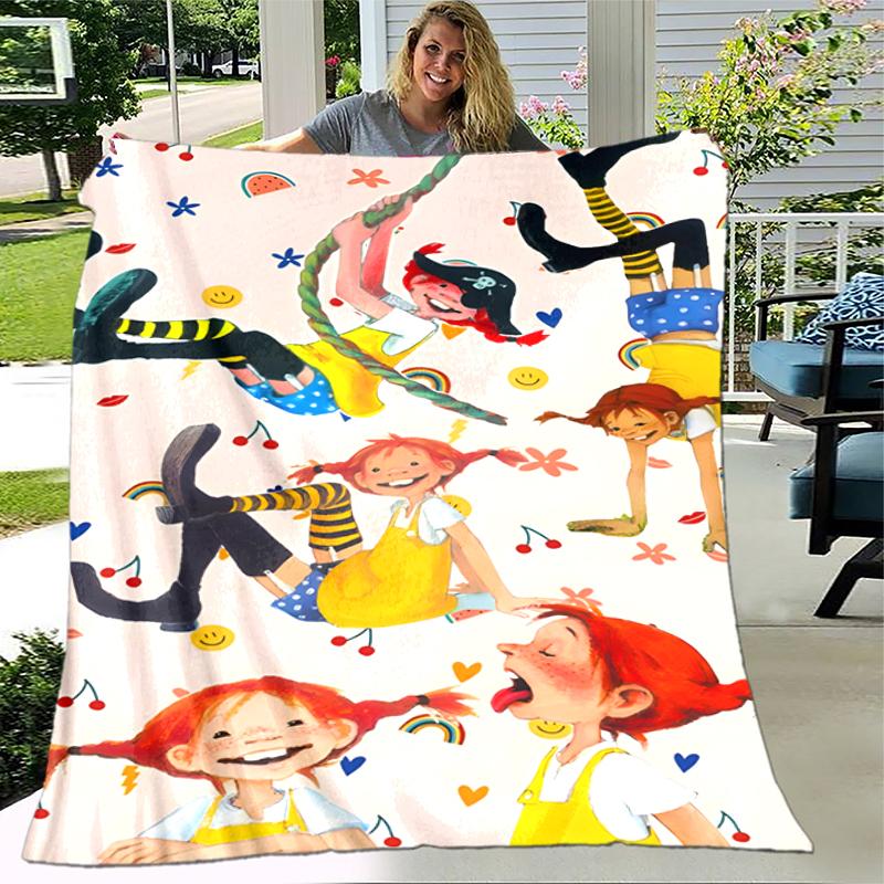 1pc Blanket Pippi Longstocking Print Design, Lightweight Blanket for Sofa, Bed- Soft &Warm, Gift for All Seasons like Christmas, Halloween
