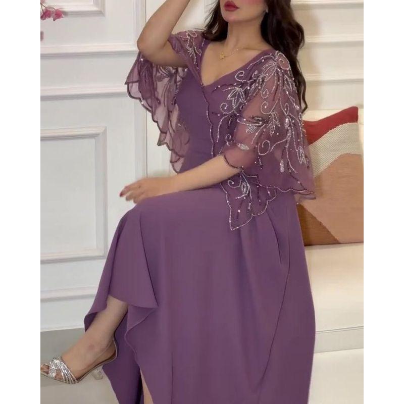 2023 Spring and Summer Women's Embroidered Shawl V Neck Evening Dress Sexy Party V-Neck Evening Dress