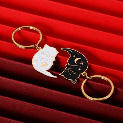 2Pcs Couple Keychain Cartoon Cat Shape Couple Keychain Set Romantic Gift for Valentines Day Anniversary