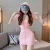 Asunaro Box Sexy Short Sleeve Hoodie Mini Dress Size Women's Zip-Up (Pink, M)