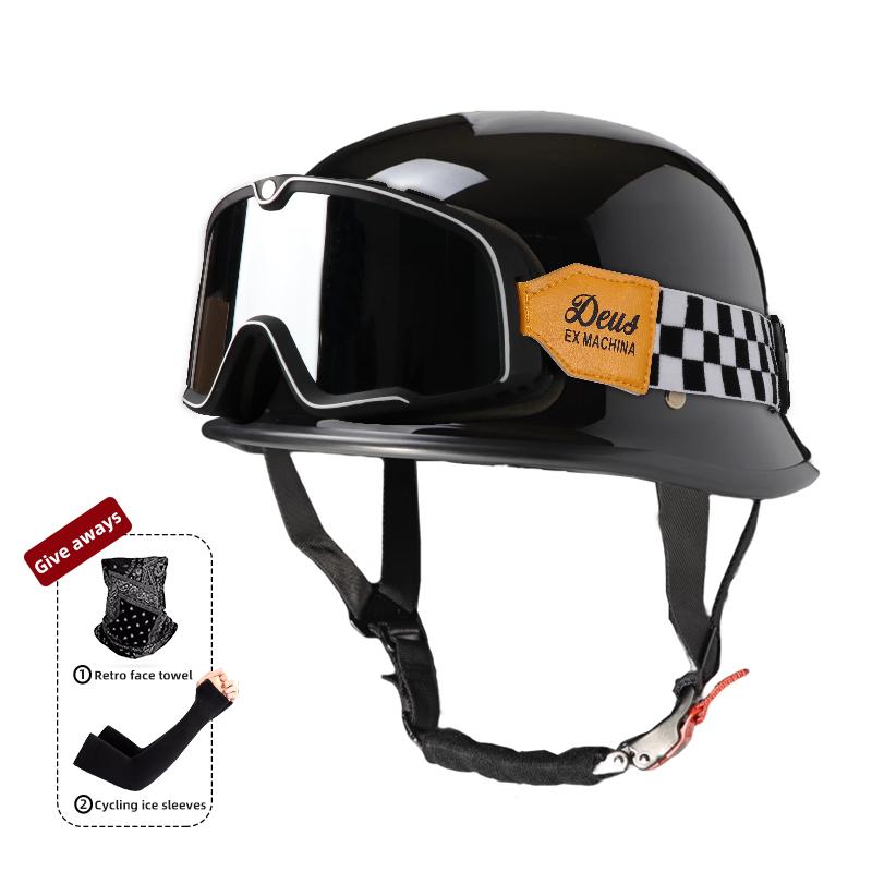 Motorcycle Helmet for Men In Summer, Harley Retro Half Helmet Electric Car, German Style Soldier Prince Cruise Car, Four Season