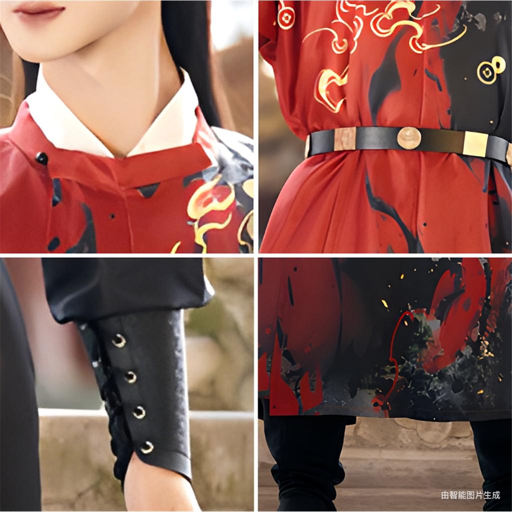 Chinese Tang Dynasty Style Round Neck Robe And Hanfu Daily Printed Suit For Handsome Male And Female Knights