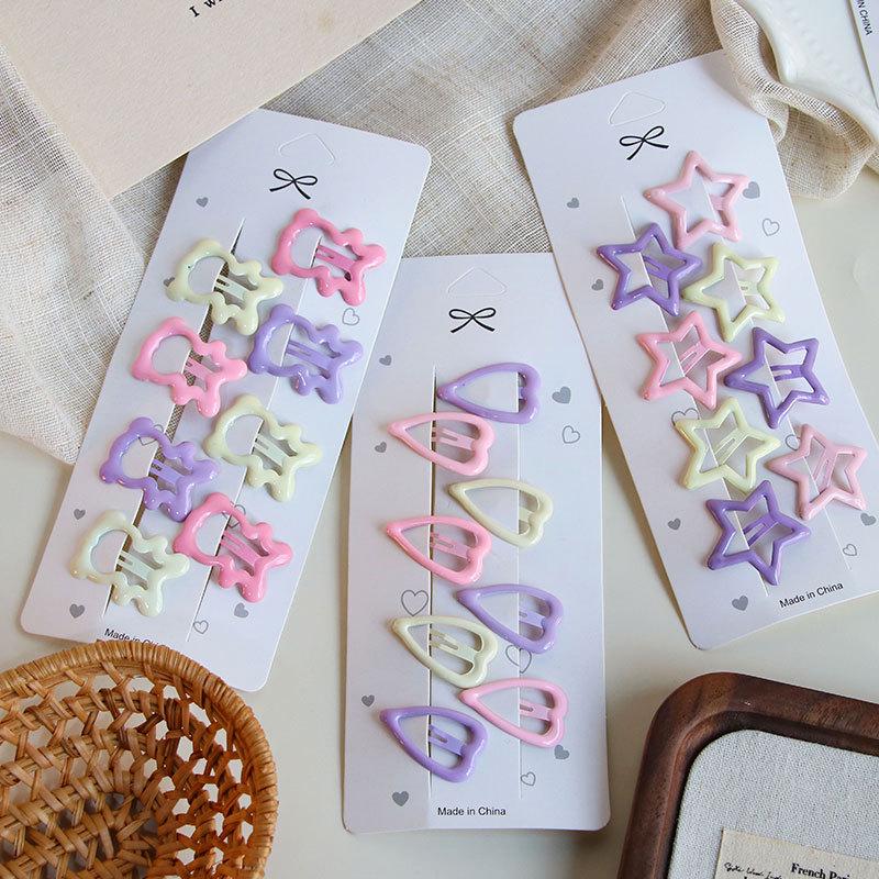 Dopaminfarbene Haarspangen: Süßes Stern- & Herz-BB-Clip-Set für Mädchen & Frauen