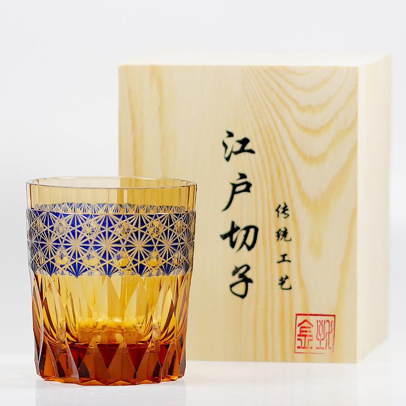 Цзиньчжи Ручная Резьба Двухцветный Японский Стакан Эдо для Виски и Вина Снежная Гора Любовь Хрустальное Стекло