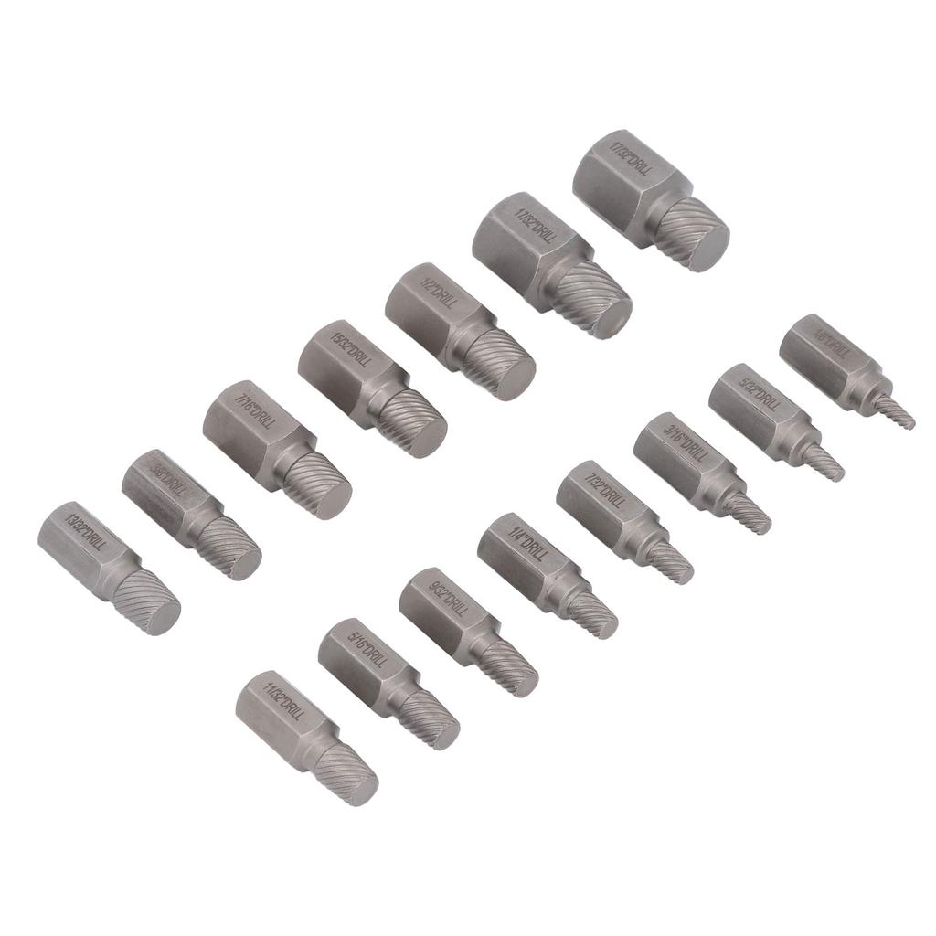 15Pcs Screw Extractor Set Hex Head Easy Out Cr Mo Damaged Broken Bolt Remover Tool Kit