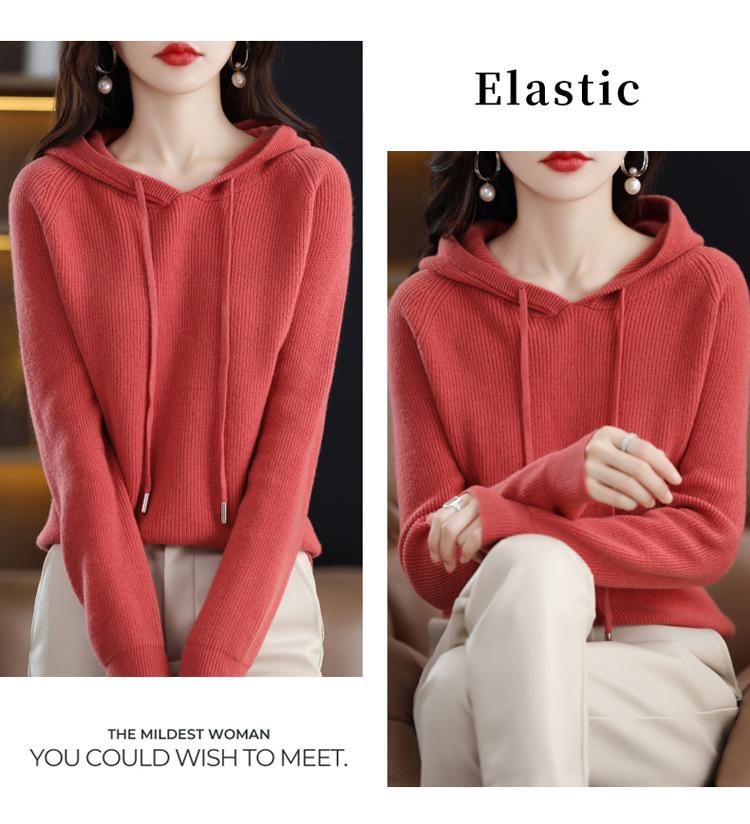Women's Lace-up Knit Hoodie: Spring/Autumn Long Sleeve Loose Pullover Sweatshirt