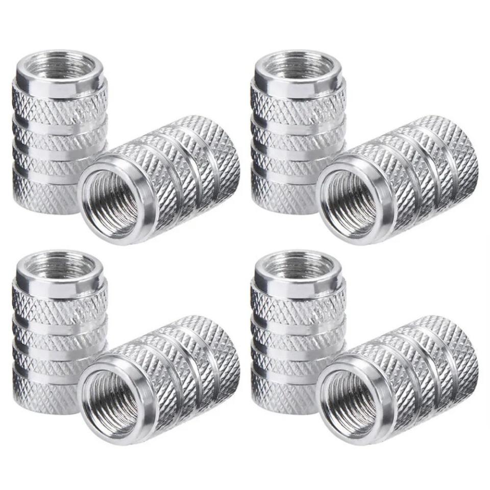 4pcs Knurling Style Tire Valve Caps Aluminum Silver Car Bike Wheel Stem Air Valve Caps Tire Pressure Cap Accessory Valve Stems 1