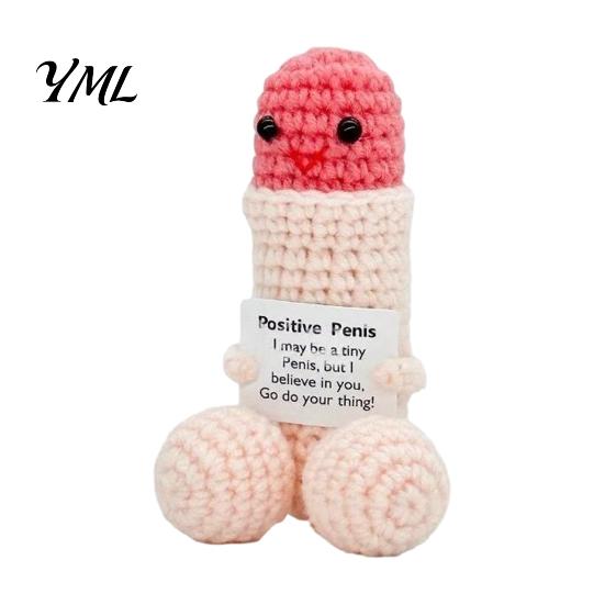 Unique Crochet Figurine Handmade Ornament, Funny Positive Desk Buddy, Cute Novelty Decoration Figurine, Emotional Support Keepsake Gift for