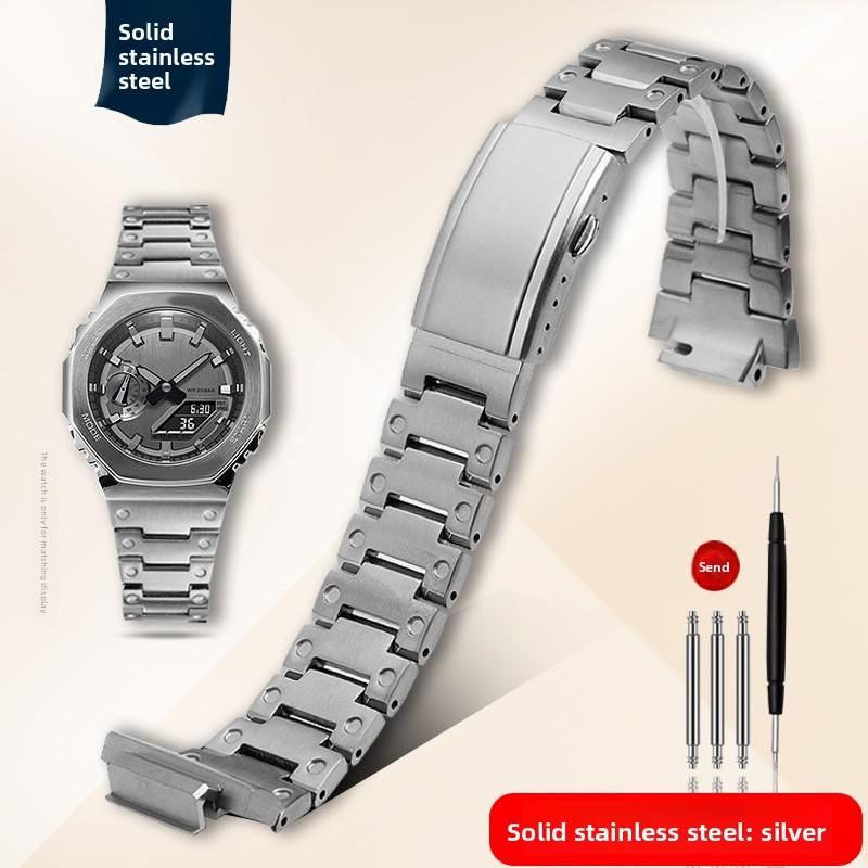 

GM2100 Watchband for Casio G-SHOCK 5611 GM-2100 GBM-2100 Modified stainless steel watchstrap 16mm convex end mens metal bracelet GM2100 GBM2100 серебряный