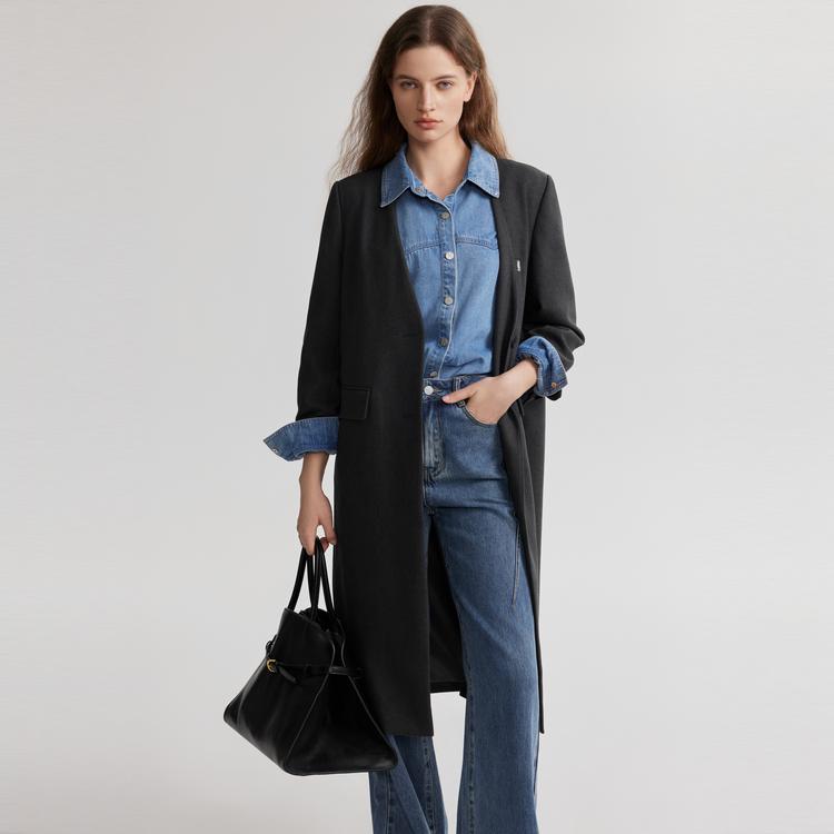 ELLE Gray High-Quality Solid Color Simple Single-Breasted Coat Women Coats Dark-Gray EF49352