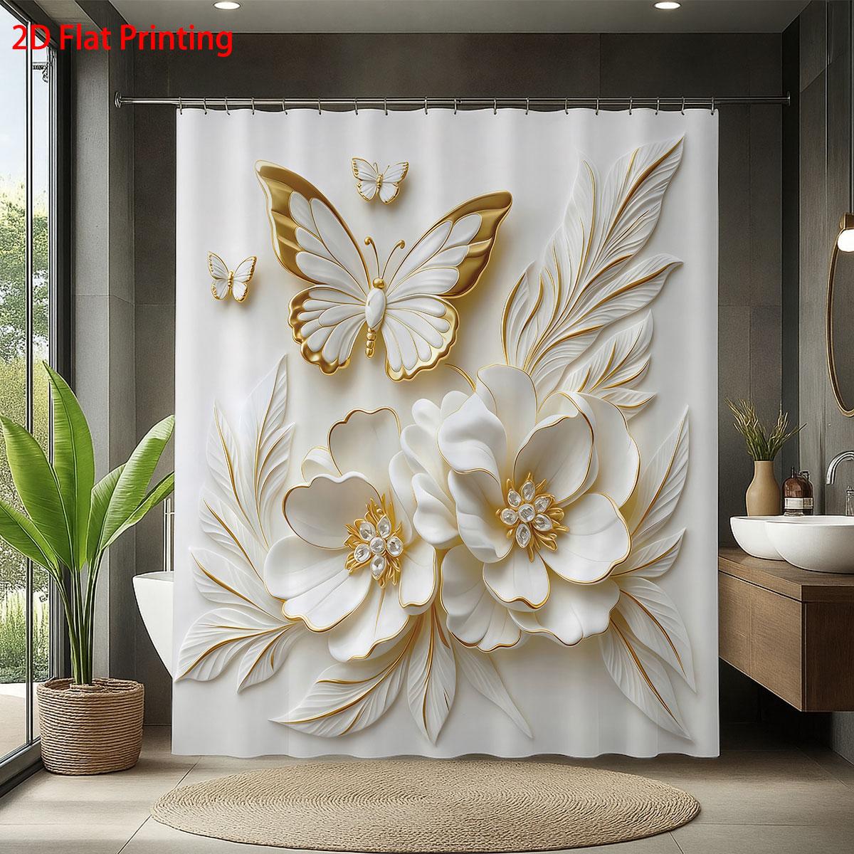 

1 шт. Водонепроницаемая занавеска для душа с принтом бабочки в имитации рельефа, перегородка, приватная подвесная занавеска, с 12 крючками, легко устанавливается 90x180cm