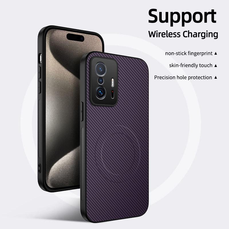 Carbon Fiber Leather Texture Lens & Drop Protection Magsafe Case for Xiaomi 11T/11T Pro