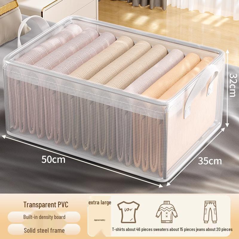 Clear PVC Clothing Organizer: Wardrobe Storage Box for Clothes, Pants, Lingerie, Underwear, and Socks.