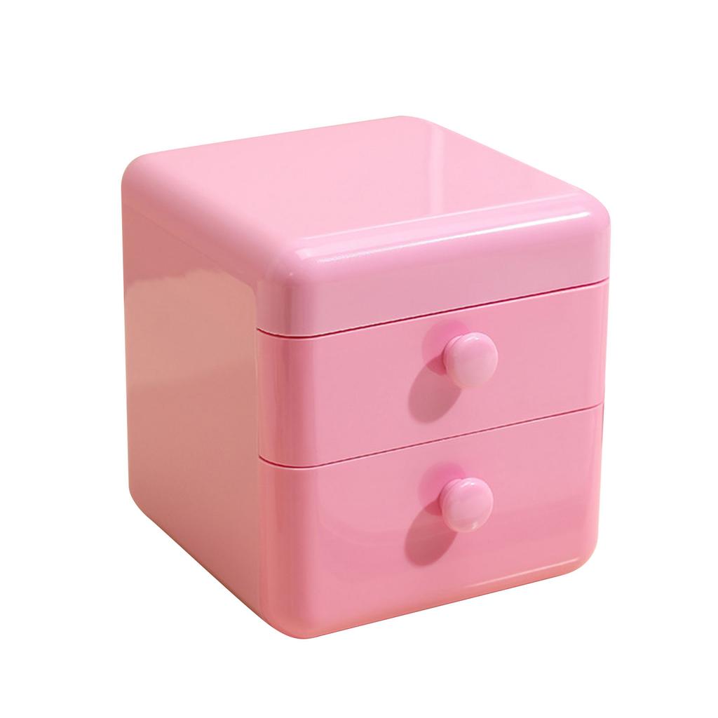 Desk Storage Box with 2 Drawers and   Lid Plastic Cute     Desktop Jewelry Stationary   for Home Dorm