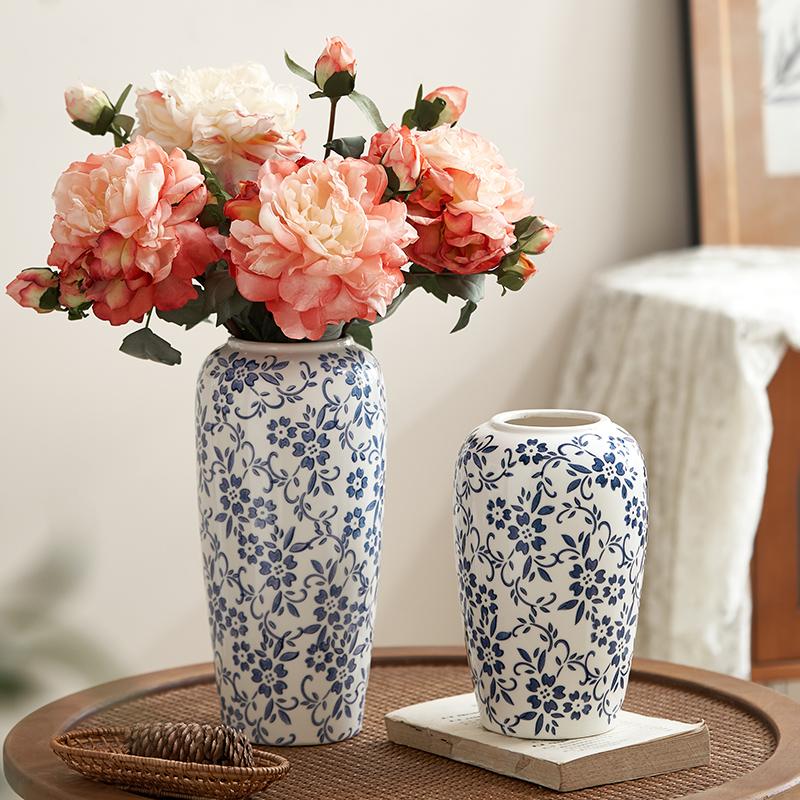 Blue White Porcelain Vase Ceramic Floral Vase for Home Decor Vintage Oriental Table Centerpiece Flower Arrangement Vases Gift