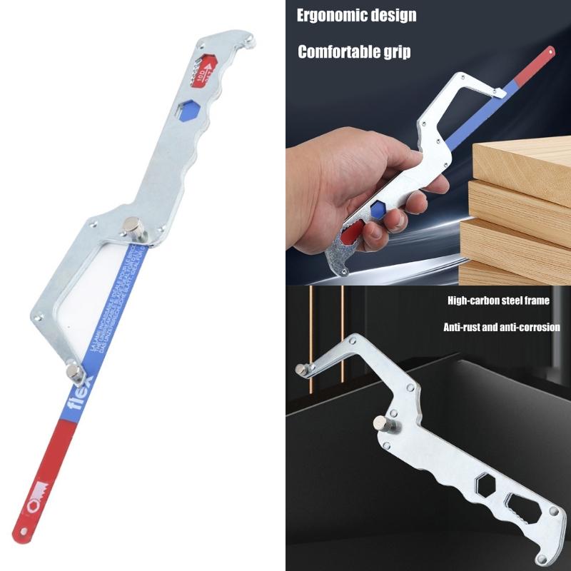 Durability Steel Hacksaw With Thickened Design Easy Blade Replacement Builts In Hex Wrench Comfortable Grip For Travel