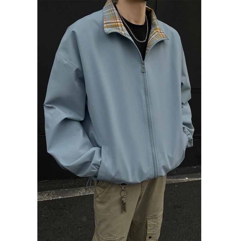 Men's Plaid Lapel Jacket: Retro Oxford Cloth with Inner Pocket, Thickened for Spring and Autumn.