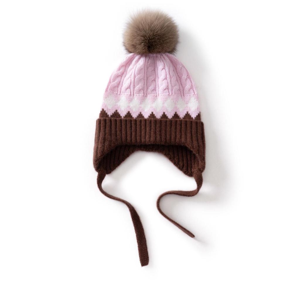 Unisex Children's Cashmere Cable Knit Pom-Pom Turban Ear Warmer Hat