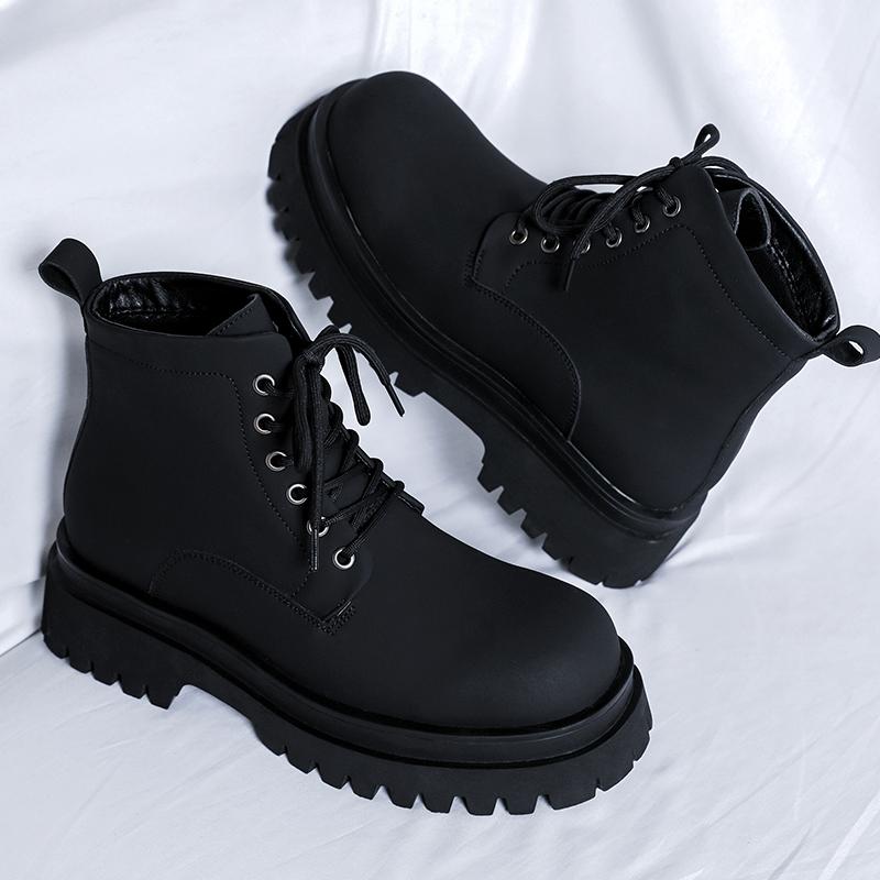 Fashion 2025 New Lace Up Motorcycle Boots Casual Shoes British Style Side Zipper Botas  High Quality Winter Plush Mens Business Boots