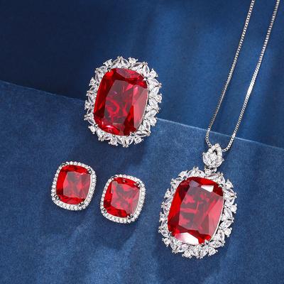 Schmuck Kupferboden Vergoldet Simulation Roter Korund Damenanzug Temperament Voller Diamanten 15 * 20-10 * 12