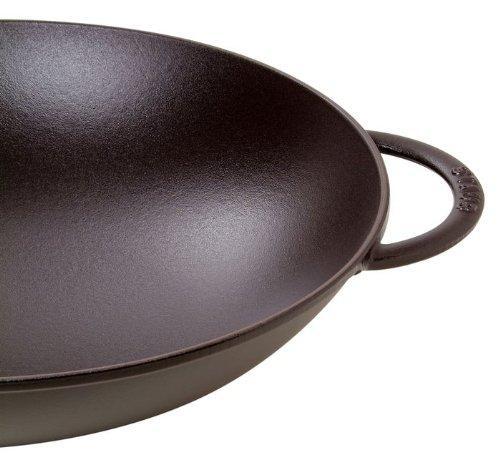 staub 37cm Large Chinese Enamel Pot IH Compatible Japanese With glass lid and tempura grill "Wok Black" Two-Handed [Authorized Product] 40509-398