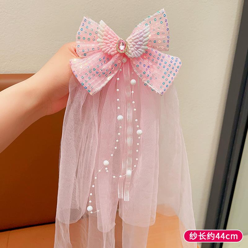 

Детская заколка-бант, принцессин ободок, супер-фея из плавающей пряжи для девочки, заколка для волос со стразами и жемчугом, день рождения маленькой девочки