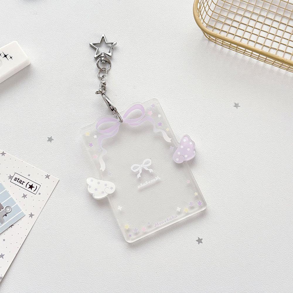 Cute 3-inch Photocard Holder With Wing Charm Keychain Pop Idol Photo Sleeve For Student ID Bag Pendant Cute Card Protector