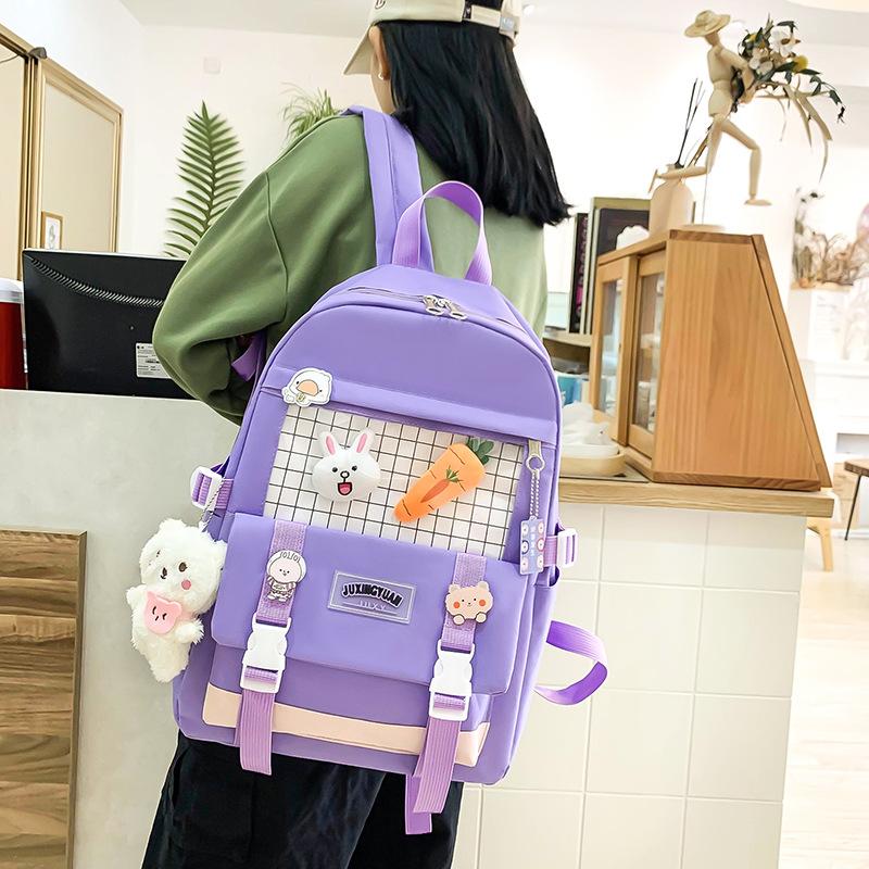 Korean Version of Fashion Trend Casual Large Capacity Foreign Style Versatile Backpack Small Fresh Japanese Four-piece Set Student Schoolbag