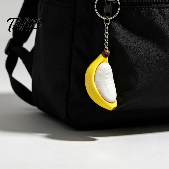 Push-pull Fidget Toy Keychain Pendant, Peeled Banana Stress Relief with Thickened Stainless Metal Steel Ring, Portable for Keys Backpacks Schoolbags
