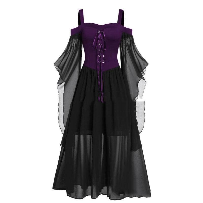 Suspensório de bruxa de Halloween vestido longo plus size com alças e vestido full swing