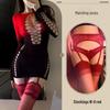 Colorful Gradient Mesh Suspender Skirt with Open Crotch and Hollow Design