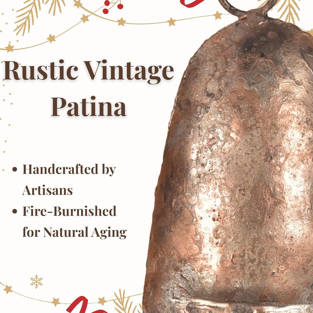 Handmade Decorative Bells Set of 3 | Artisan Brass Finished Iron for Festive Home Décor and Holiday Wreath Making | Unique Traditional Accents