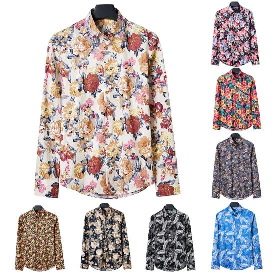 

Мужская рубашка с длинными рукавами, большие размеры, дышащие лацканы, повседневный однобортный кардиган с цветочным принтом, мягкие осенние топы, мужская одежда 5XL G