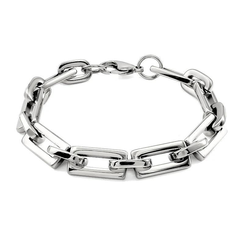 

Trendy Style Gold Color Stainless Steel Thick Rectangular Link Chains Necklace for Women Men Carabiner Pendant Chunky Necklace 19cm