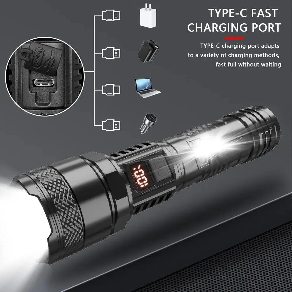 Upgraded Super Bright Flashlight USB Rechargeable with Side Lamp Built-in Battery Torch for Outdoor Emergency Camping Use