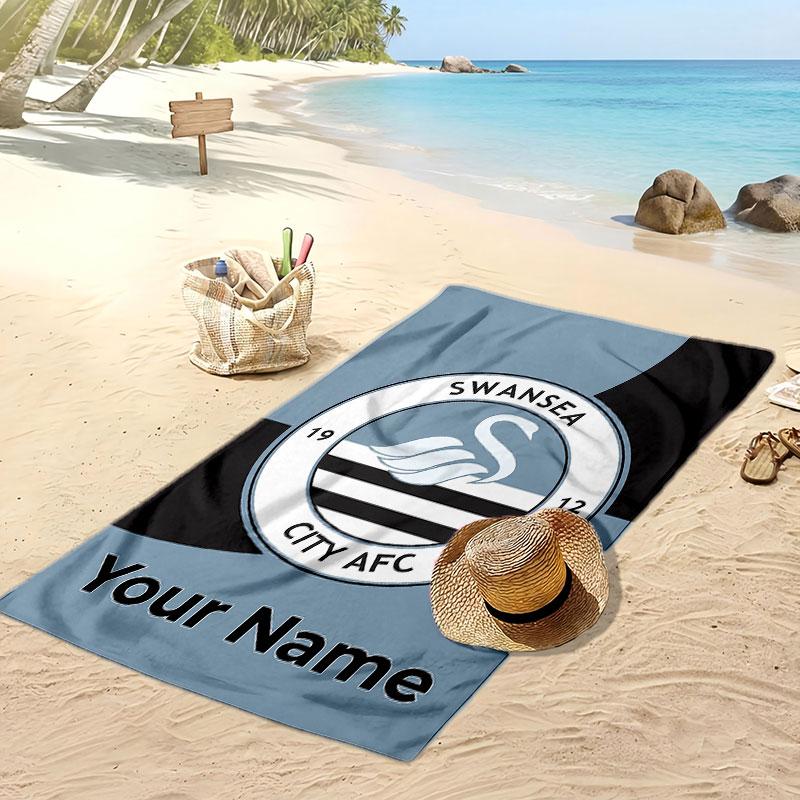Swansea City FC Personalized Printed Beach Towel Soccer Logo Support Custom Name Text Absorbent Towel For Sport Travel Special Gift