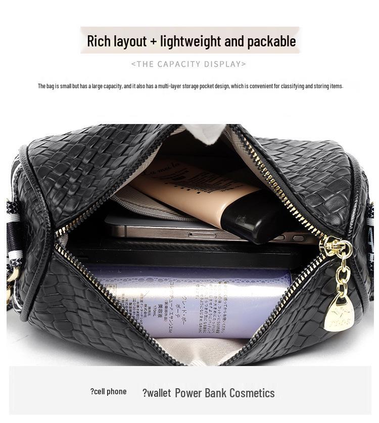 2025 Women's All-Season Soft Leather Cylinder Bag with Stone Pattern, Wide Shoulder Strap & Crossbody Functionality