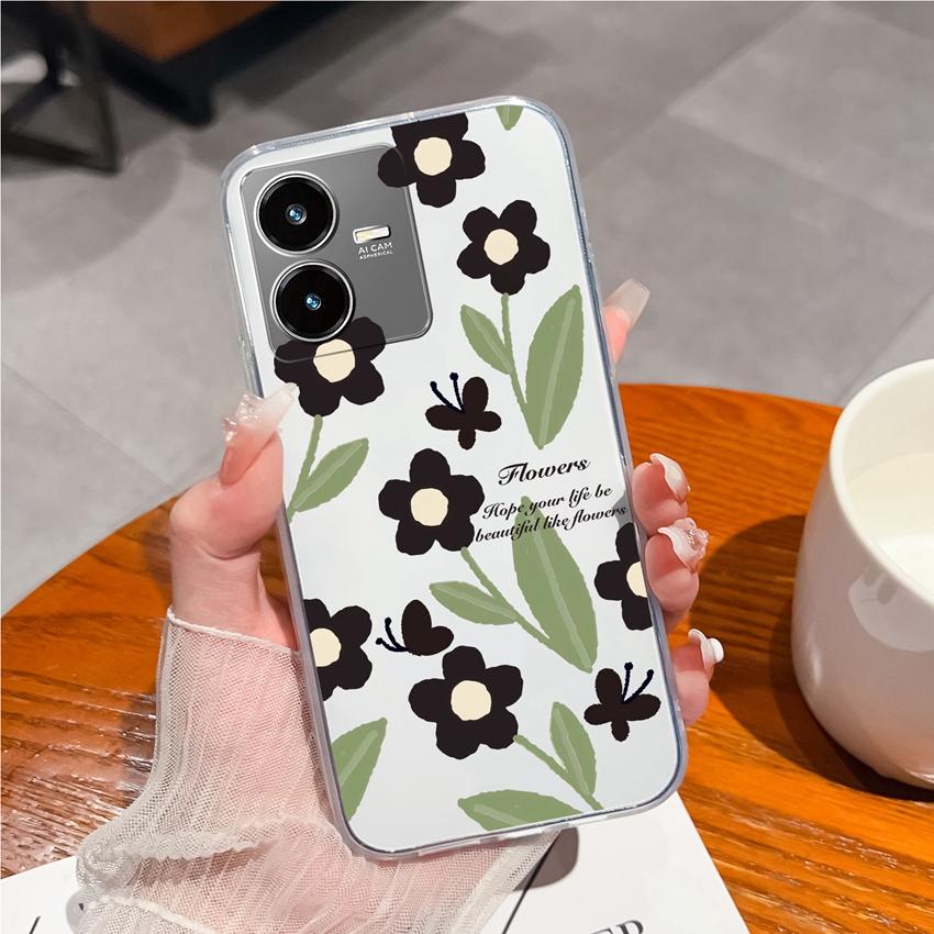 

Для Vivo Y22S Y37 Y27 Y35 Y36 Y33 Чехол с узором Красивые цветы , Ультратонкий прозрачный ТПУ, Мягкая задняя крышка, Противоударный чехол для бампера Vivo Vivo Y22s