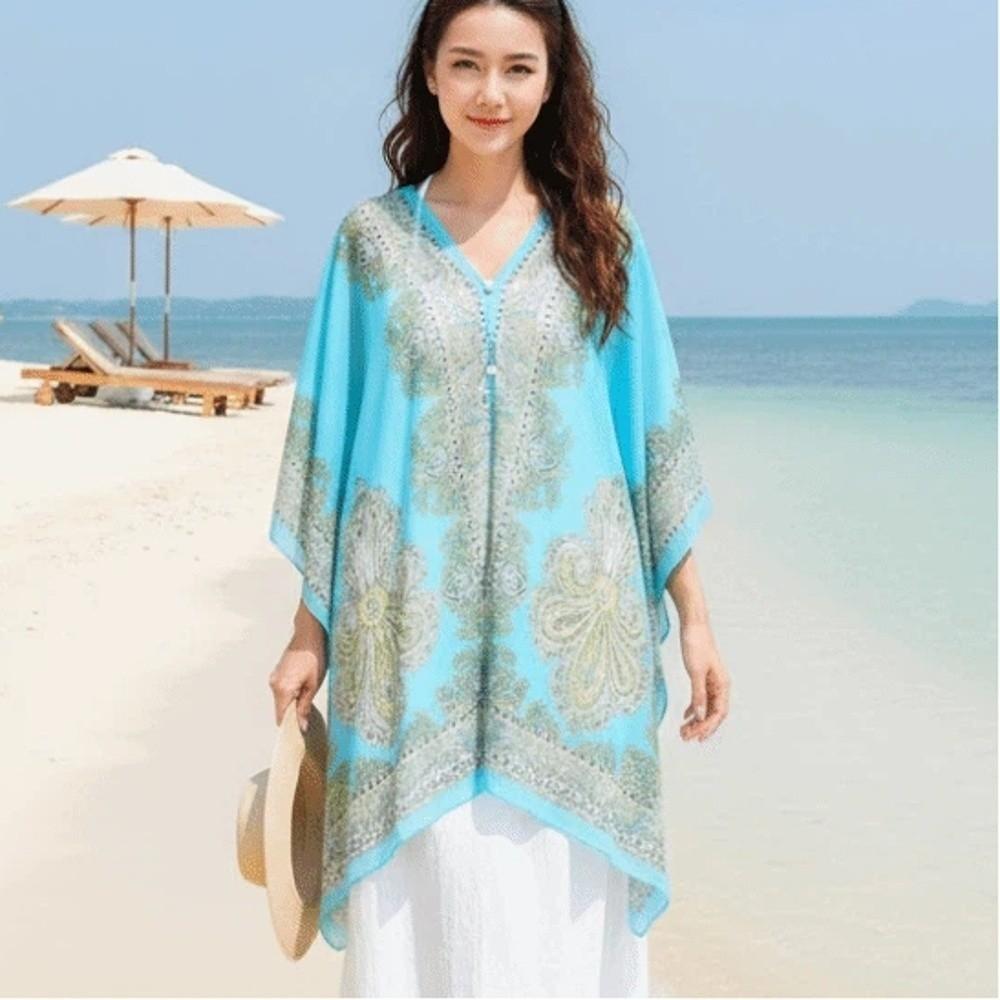 With Buckle Sunscreen Thin Large Scarf Breathable Seaside Vacation Cloak  for Mom